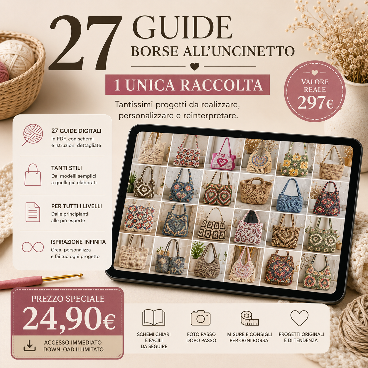 27 Guide Borse all’Uncinetto PREMIUM